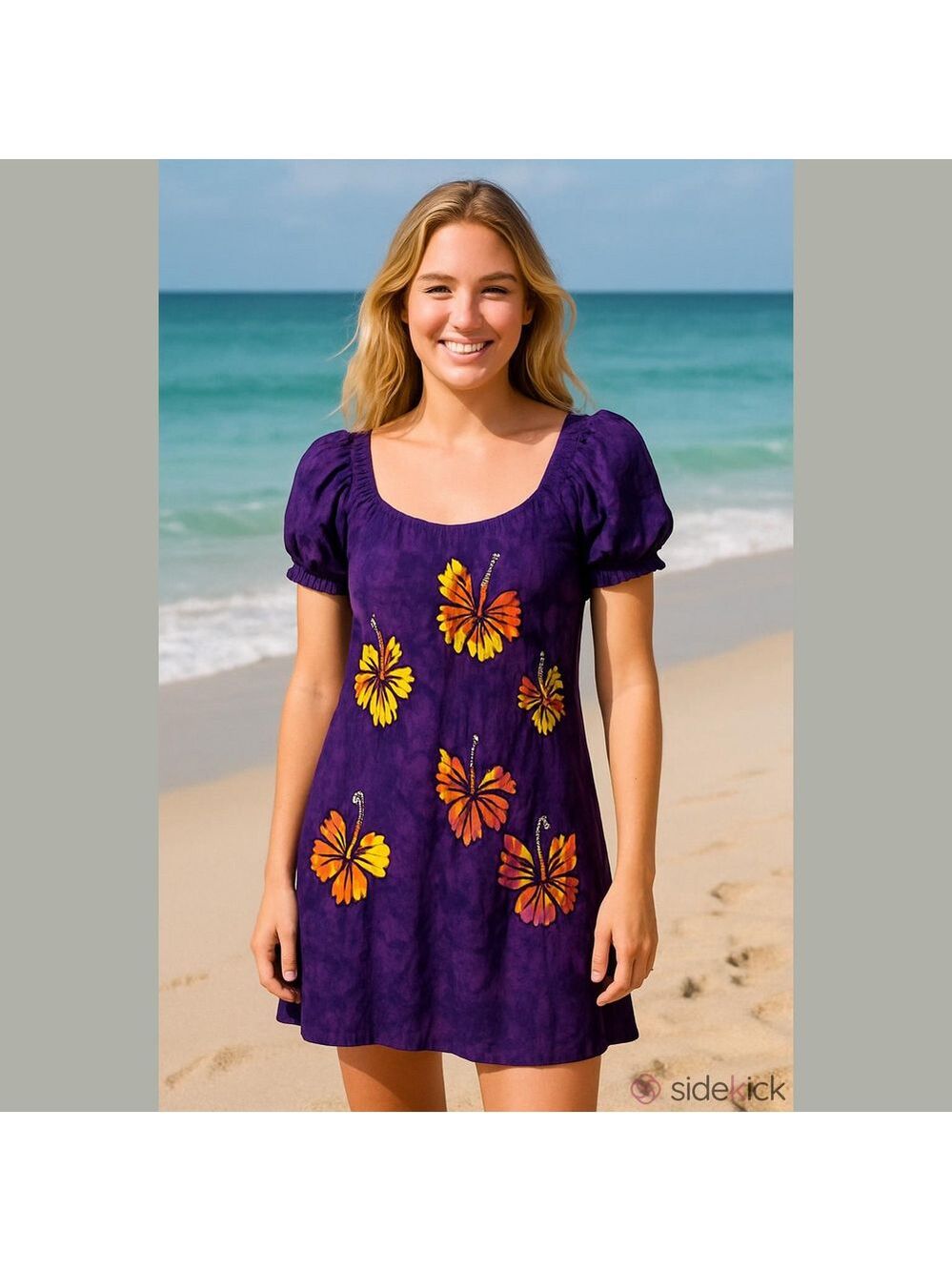 Vintage Hawaiian Tropical Floral Dress Purple